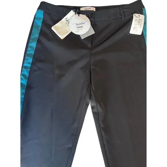 Blugirl Black Straight Leg Trousers With Teal-Blue Satin Stripe Size 6 New - Picture 5 of 14